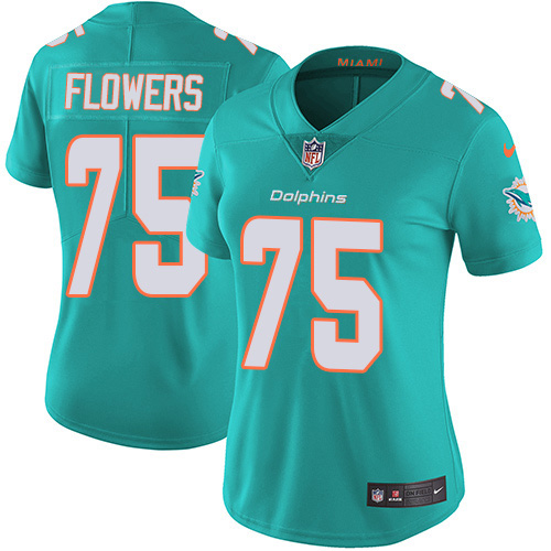 Nike Miami Dolphins #75 Ereck Flowers Aqua Green Team Color Women Stitched NFL Vapor Untouchable Limited Jersey